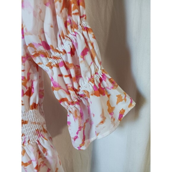 Cabi Size Small 'Drop-Off' Multicolor Terracotta Pink Printed Smocked Blouse Top - Picture 4 of 8